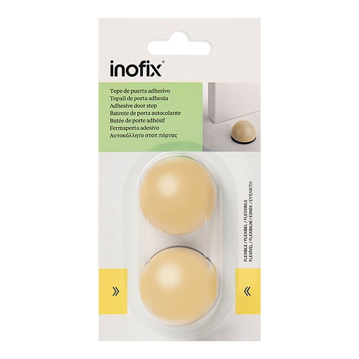 Inofix Tope de puerta flexible beige adhesivo PVC 27x40x40 mm 2 uds blister