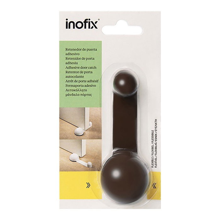 Inofix Tope de puerta y retenedor giratorio PVC marrón fijación adhesiva 27 x 40 x 108 mm blister