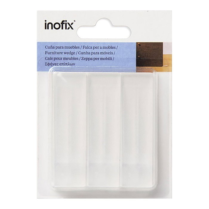 Inofix Cuña de Plástico Transparente, 3 Unidades, Blister, 12x20x72 mm, para Nivelar Muebles o Retener Puertas