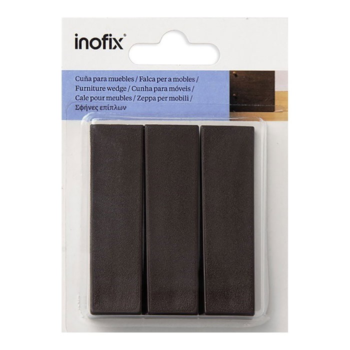 Inofix Cuña de Plástico Color Marrón 12 x 20 x 72 mm para Nivelar Muebles o Retener Puertas, Pack de 3 uds