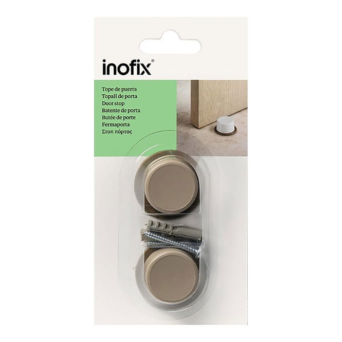 Inofix Tope de puerta PVC beige 18x38x38 mm fijación con tornillo 2 uds Blister