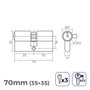 Edm Cilindro 70mm (35+35mm) niquelado, leva corta r13 con 3 llaves de serreta