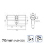 Edm Cilindro 70mm (40+30mm) niquelado leva corta r13 con 5 llaves seguridad
