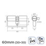 Edm Cilindro de latón 60mm (30+30mm) leva corta r13 con 5 llaves de seguridad