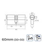 Edm Cilindro Bombín Latón 60mm (30+30mm) Leva Corta R13 con 5 Llaves de Seguridad Incluidas