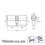Edm Cilindro de latón 70mm (40+30mm) leva corta r13 con 5 llaves de seguridad