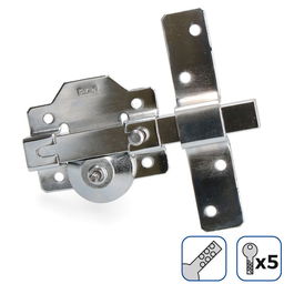 Edm Cerrojo de superficie níquel con cilindro redondo seguridad y pestillo apertura 5 llaves 83,5 x 153 mm ø 26 mm