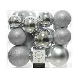 Decoris Set de 26 Bolas Decorativas para Árbol de Navidad, Plata, Varios Tamaños