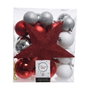 Decoris Adornos de Navidad, Plata, Rojo y Blanco Mate, Caja de 33 piezas