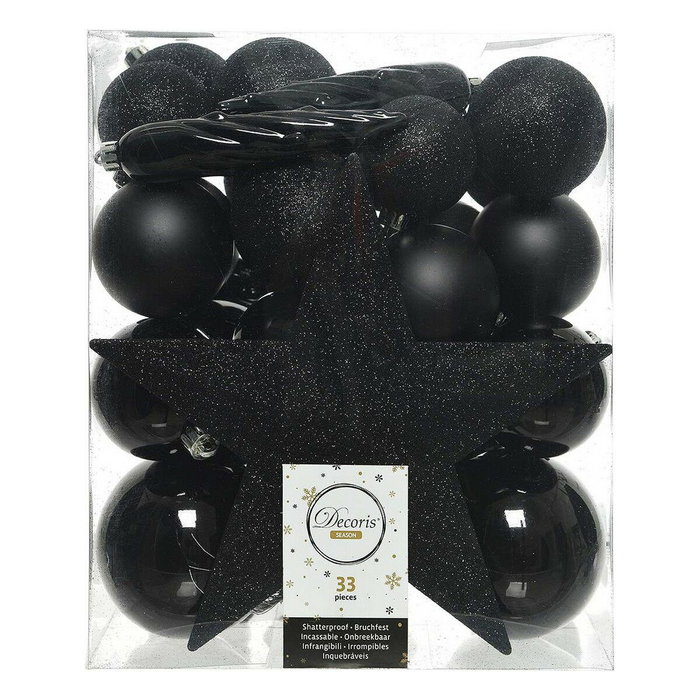 Decoris Set de 33 Adornos Navideños Negros para Árbol de Navidad Decoris Set de 33 Adornos Navideños Negros para Árbol de Navidad