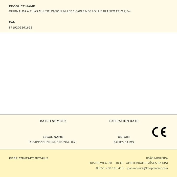 Guirnalda de LED a Pilas Multifunción 96 LEDs IP44 7.5m Blanco Frío con 8 Funciones + Temporizador, Pilas no Incluidas Guirnalda de LED a Pilas Multifunción 96 LEDs IP44 7.5m Blanco Frío con 8 Funciones + Temporizador, Pilas no Incluidas