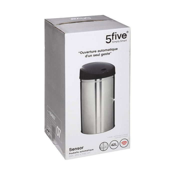 5Five Papelera con sensor de apertura automática Alpha plata/negro 42 l