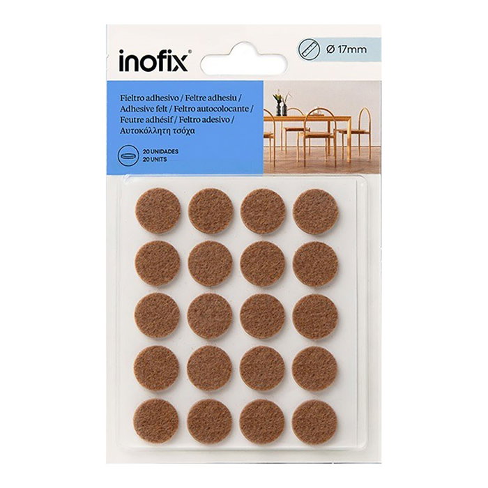 Inofix Plasfix Fieltro Adhesivo Sintético Marrón Ø17 mm 20 Uds Blister