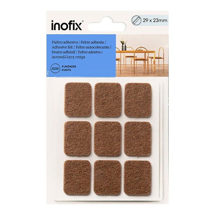 Inofix Plasfix Fieltro Adhesivo Cuadrado Marrón 29x23 mm Pack 9 Unidades Blister