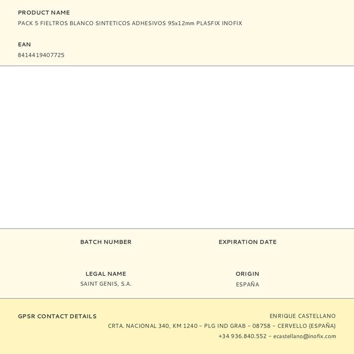 Inofix Plasfix Pack 5 Fieltros Blanco Sinteticos Adhesivos 95x12mm