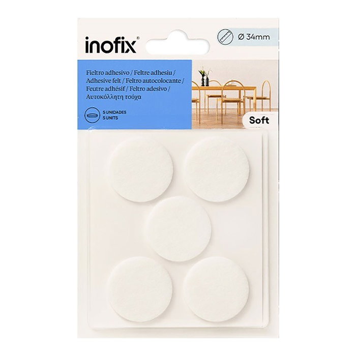 Inofix Plasfix Fieltro Adhesivo Circular Lana Acrílica Blanco Ø34 mm 5 uds Blister