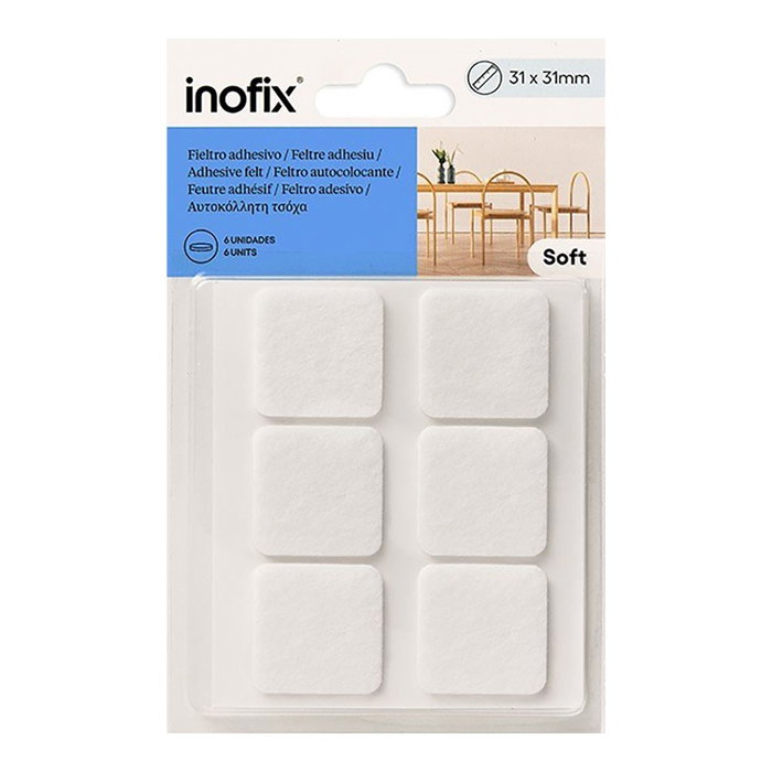 Inofix Plasfix Fieltro adhesivo cuadrado sintético blanco 31x31mm 6uds blister