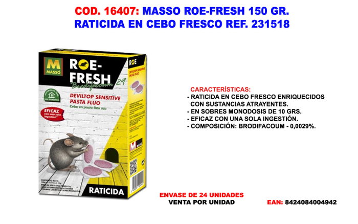 Massó Roe-fresh Cebo Rodenticida en Pasta 150 g