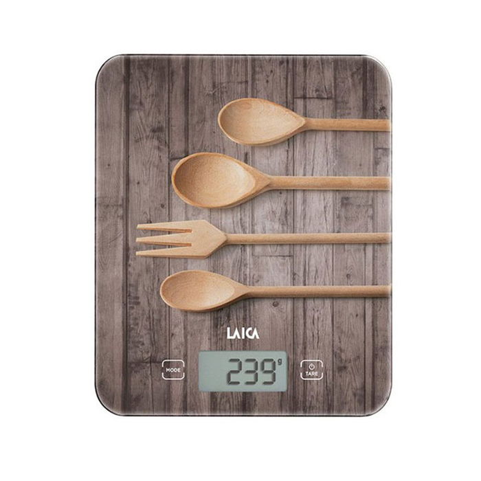 Laica Báscula de Cocina Electrónica KS5010, Máximo 10 kg, Diseño Cucharas Madera