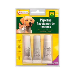 Massó Pipetas repelentes de insectos para perros y gatos 3 uds 1 ml - Protección 4 semanas contra pulgas, garrapatas y mosquitos