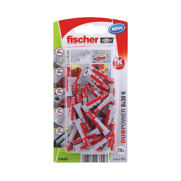 FISCHER Taco Duopower ø6 x 30 mm para tornillos de 3-4 mm, 45 unidades FISCHER Taco Duopower ø6 x 30 mm para tornillos de 3-4 mm, 45 unidades