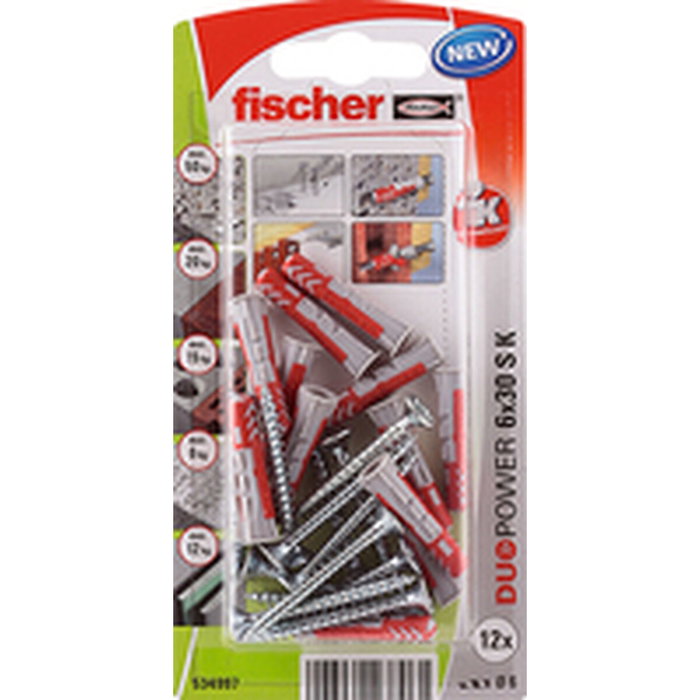 Fischer Duopower ø6 x 30 mm + tornillos ø4,5 x 40 mm, blíster 12 uds