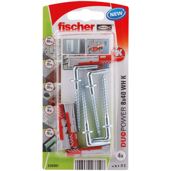 Fischer Blister 4 tacos Duopower ø8x40mm con alcayatas Fischer Blister 4 tacos Duopower ø8x40mm con alcayatas