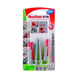 Fischer 535002 Blister 2 Tacos y Alcayatas Duopower ø10x50mm para Hormigón y Ladrillo Hueco