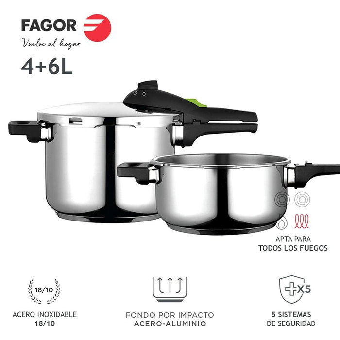 Fagor Set de Ollas Super Rápidas Rápid 4L y 6L Acero Inoxidable 18/10 Fagor Set de Ollas Super Rápidas Rápid 4L y 6L Acero Inoxidable 18/10