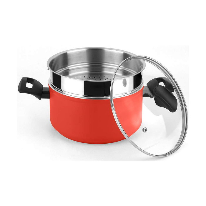 Fagor Olla Máxima con Tapa y Steamer Roja de Aluminio Ø20 x 10 cm