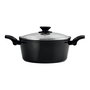 Fagor Set Batería Cocina 3 Piezas Vivant Negro - 1 Sartén Ø20cm + 1 Sartén Ø24cm + 1 Olla Ø24cm con Tapa de Cristal, Aluminio Forjado 3mm Antiadherente, Apta Todo Fuego