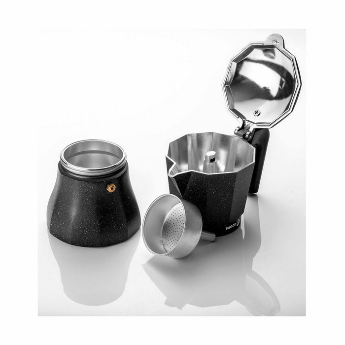 Fagor Tiramisú Cafetera de aluminio de 3 tazas, Negro