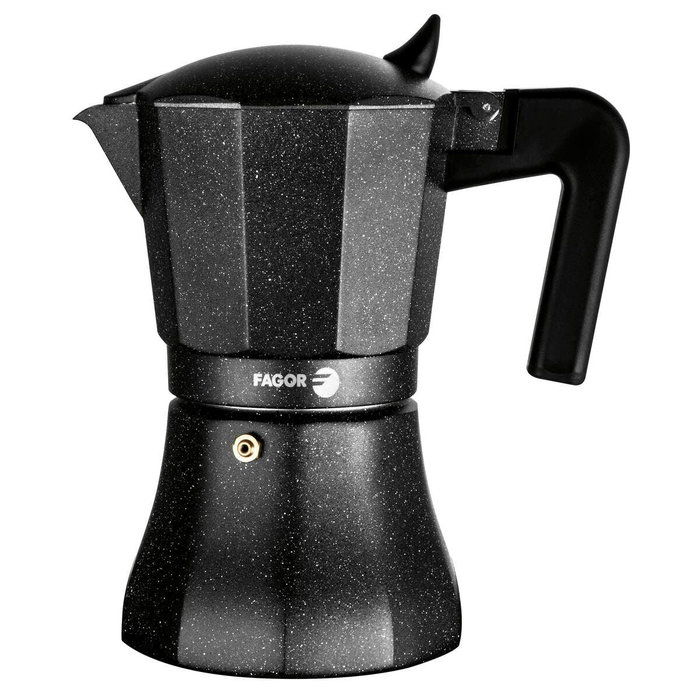 Fagor Tiramisú Cafetera de aluminio de 3 tazas, Negro