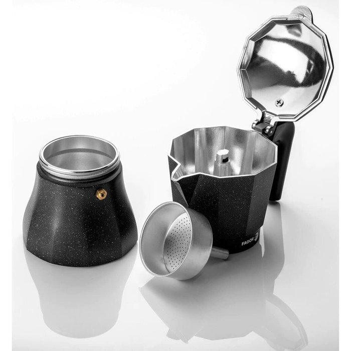 Fagor Tiramisú Cafetera de aluminio de 3 tazas, Negro