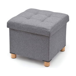Domo Pack Living Puf de almacenaje gris con patas de madera 38 x 38 x 34 cm