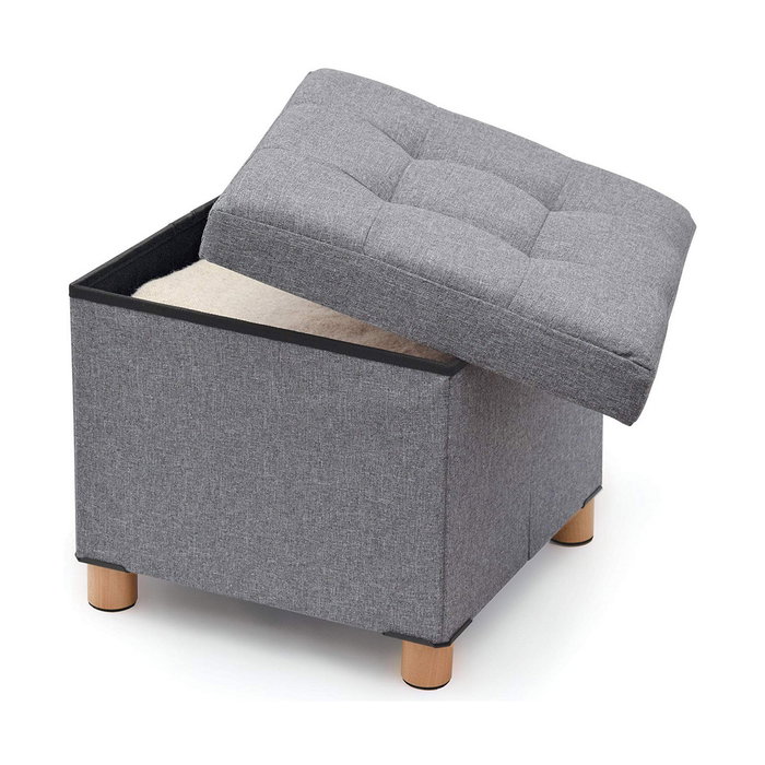 Domo Pack Living Puf de almacenaje gris con patas de madera 38 x 38 x 34 cm