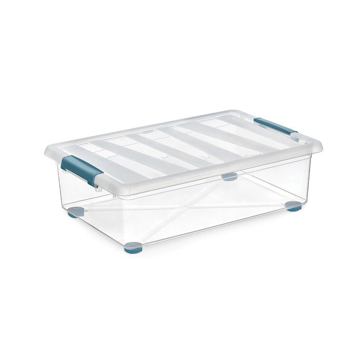 Domo Pack Living Caja Almacenaje Transparente 28L con Ruedas y Asas Ergonómicas 59x39x18.5 cm