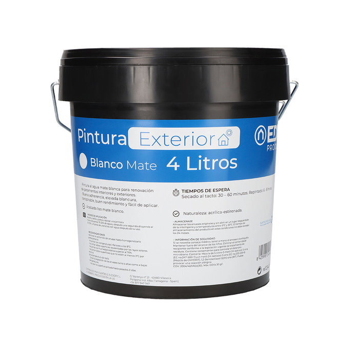 Koma Tools Pintura plástica acrílica estirenada blanco mate 4 l