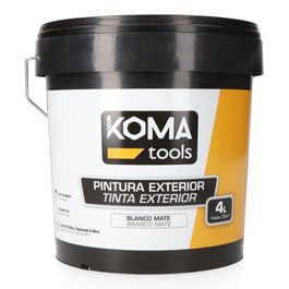 Koma Tools Pintura plástica acrílica estirenada, blanco mate 4 L, para interior y exterior, de alto rendimiento y acabado liso