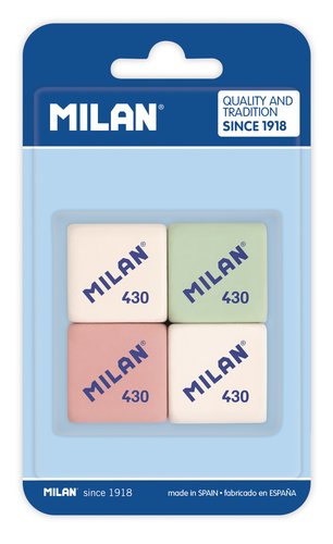Milan Goma de Borrar 430 Miga de Pan, Colores Surtidos, Pack de 4 Milan Goma de Borrar 430 Miga de Pan, Colores Surtidos, Pack de 4