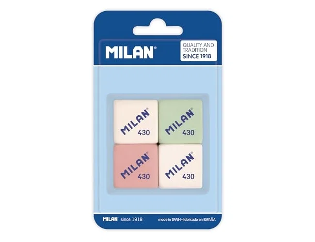 Milan Goma de Borrar Miga de Pan 430, Colores Surtidos, 4 Unidades Milan Goma de Borrar Miga de Pan 430, Colores Surtidos, 4 Unidades