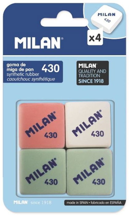 Milan Goma de Borrar 430 Miga de Pan, Pack de 4 Unidades