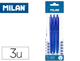 Milan Bolígrafo Pi Touch, Blister 3 Unidades, Color Azul, Punta 1mm, Escritura 1.200m, Tinta Alemania