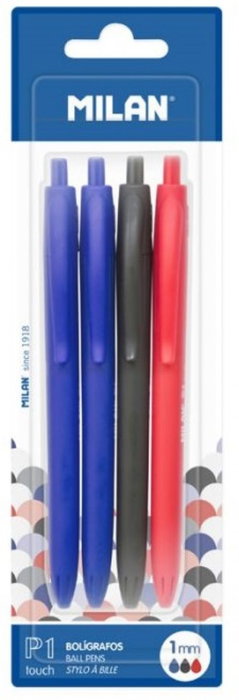 Milán Kit de 4 Bolígrafos P1 Touch Retráctiles con Punta de 1 mm, Colores Surtidos