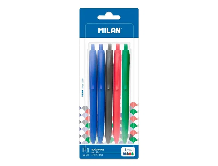 Milan Bolígrafo P1 Retractil Touch 1 mm Blister 5 Unidades Colores Surtidos Milan Bolígrafo P1 Retractil Touch 1 mm Blister 5 Unidades Colores Surtidos