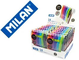 Milan Bolígrafo P1 Retráctil 1 mm Touch Mini, Estuche de 7 Unidades en Colores Surtidos, Expositor de 14 Estuches