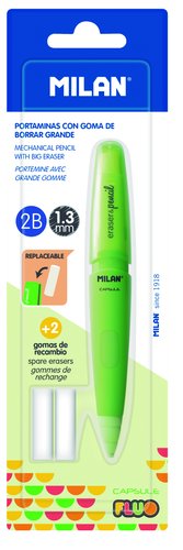 Milán Kit portaminas capsule fluo + 2 gomas, colores surtidos