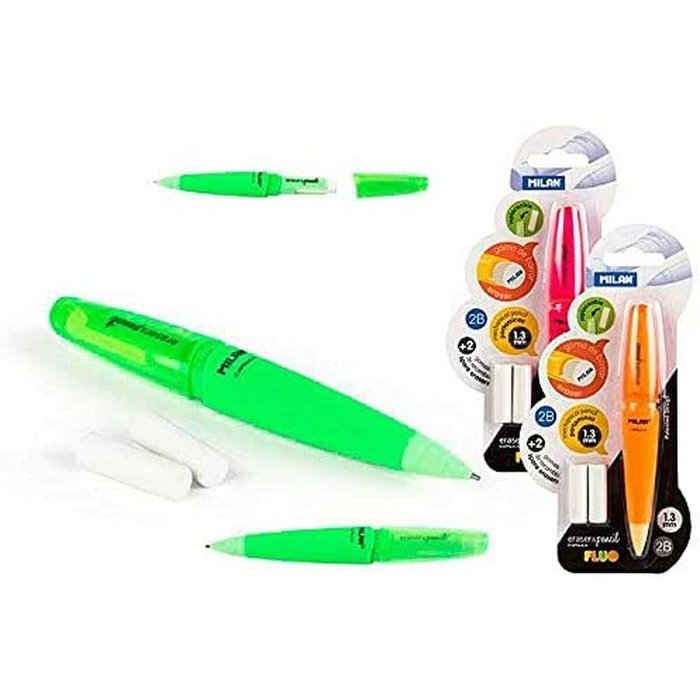 Milán Kit portaminas capsule fluo + 2 gomas, colores surtidos
