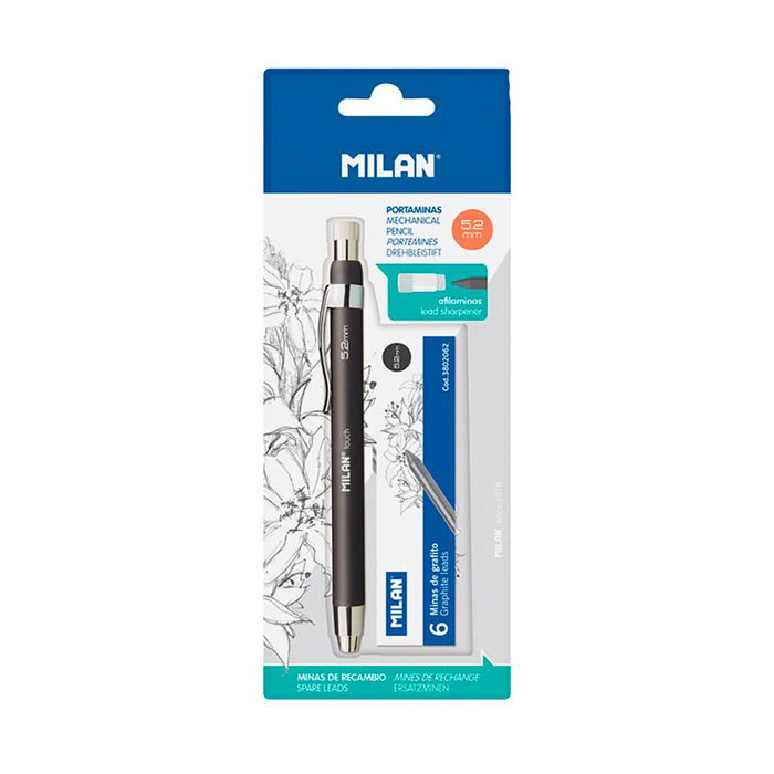 Milan Kit Portaminas Profesional 5,2 mm Negro con 6 Minas Recambio B