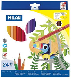 Milán Pack 24 Lápices de Colores Hexagonales con Mina Resistente y Colores Surtidos